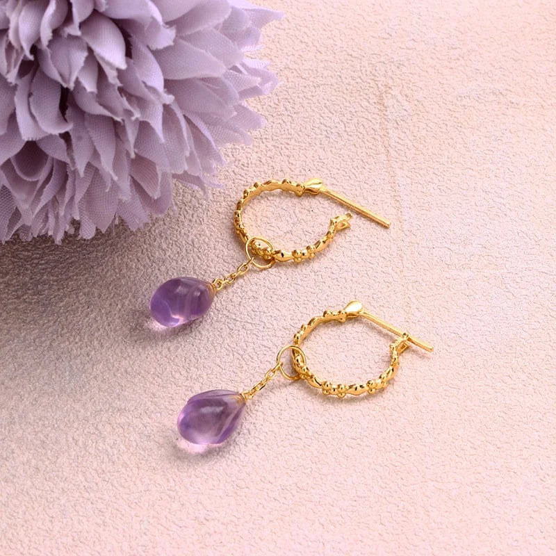 Gold Amethyst Crystal Earrings