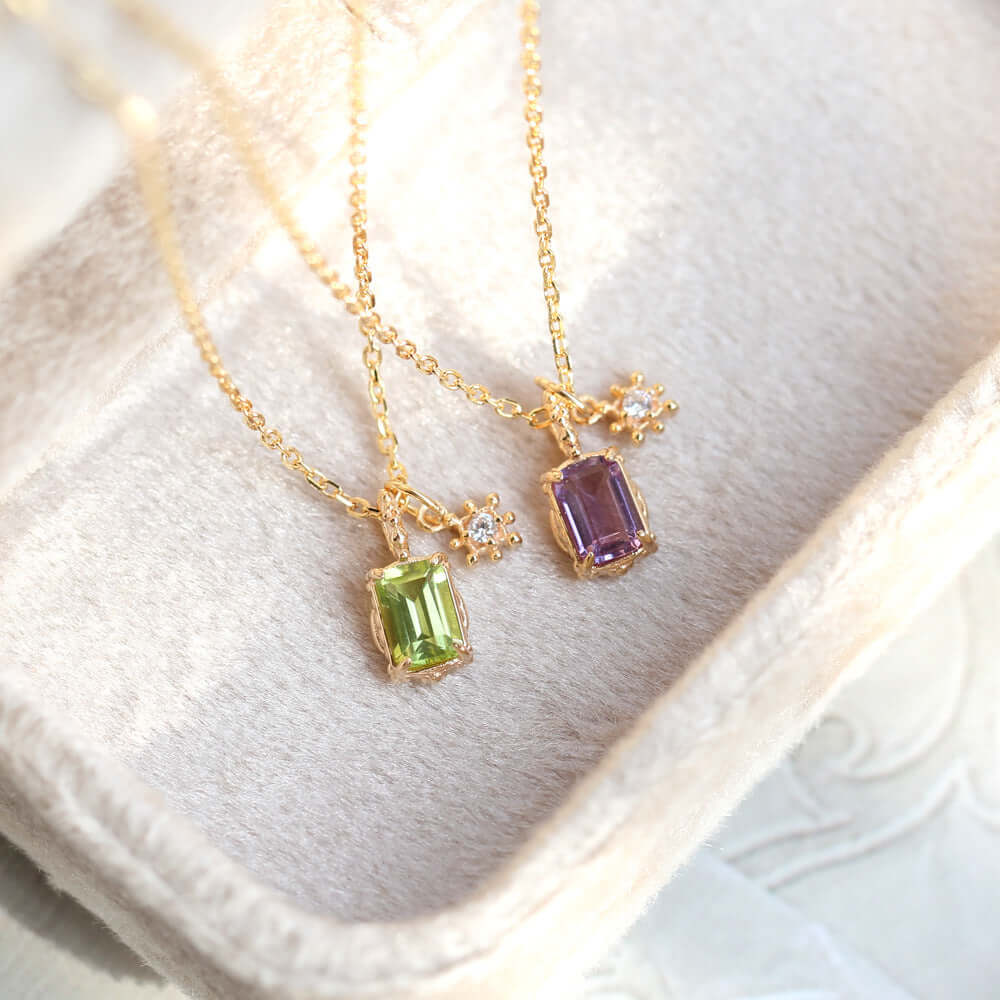 Gold Amethyst Peridot Pendant Necklace 