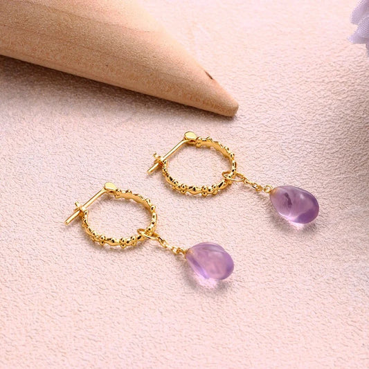 Gold Amethyst Teardrop Earrings