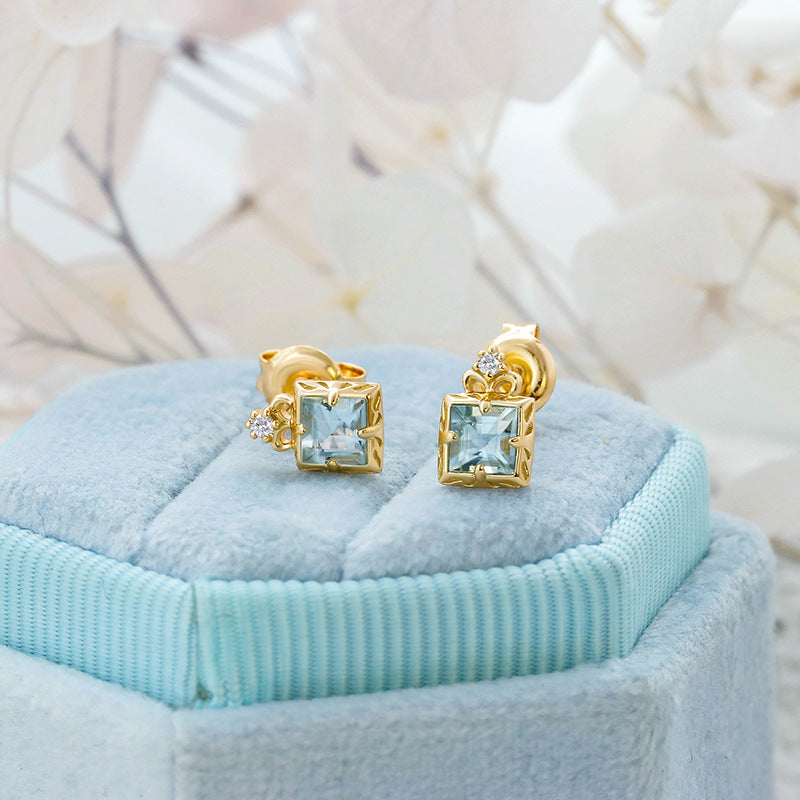 Gold Aquamarine Stud Earrings