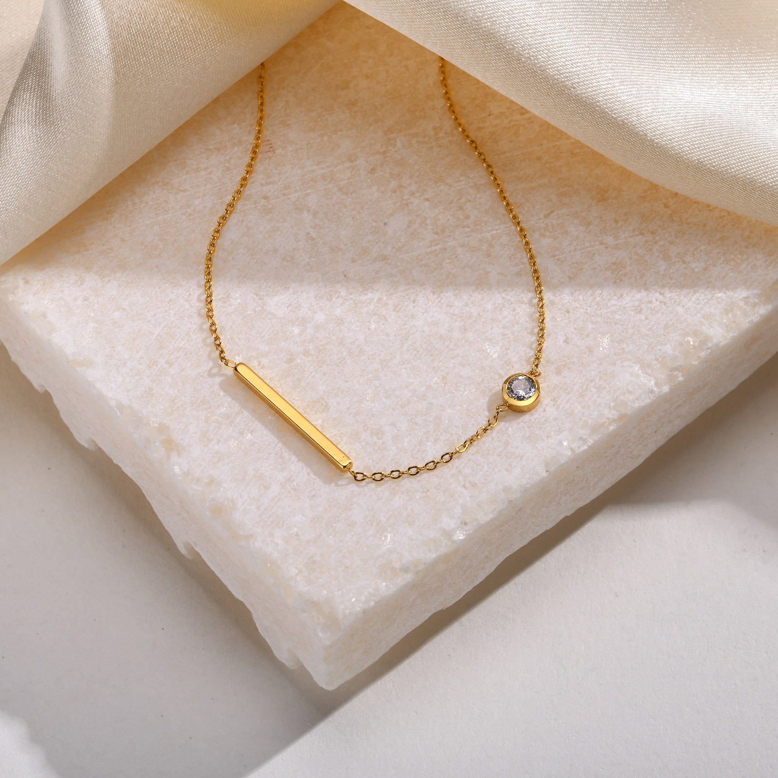 Gold Bar Pendant Simple Necklace