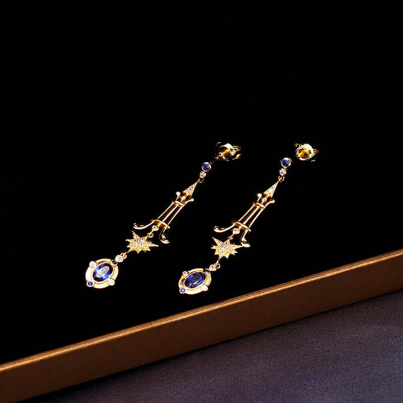 Gold Baroque Blue Sapphire Earrings