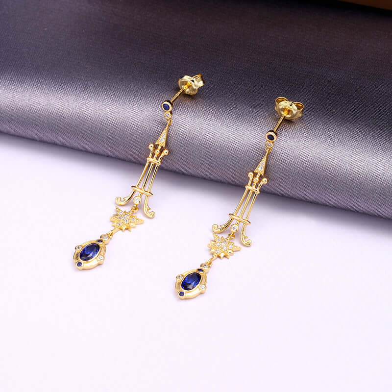 Gold Baroque CZ Sapphire Earrings