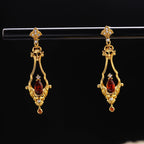 Gold Baroque Garnet Drop Earrings 