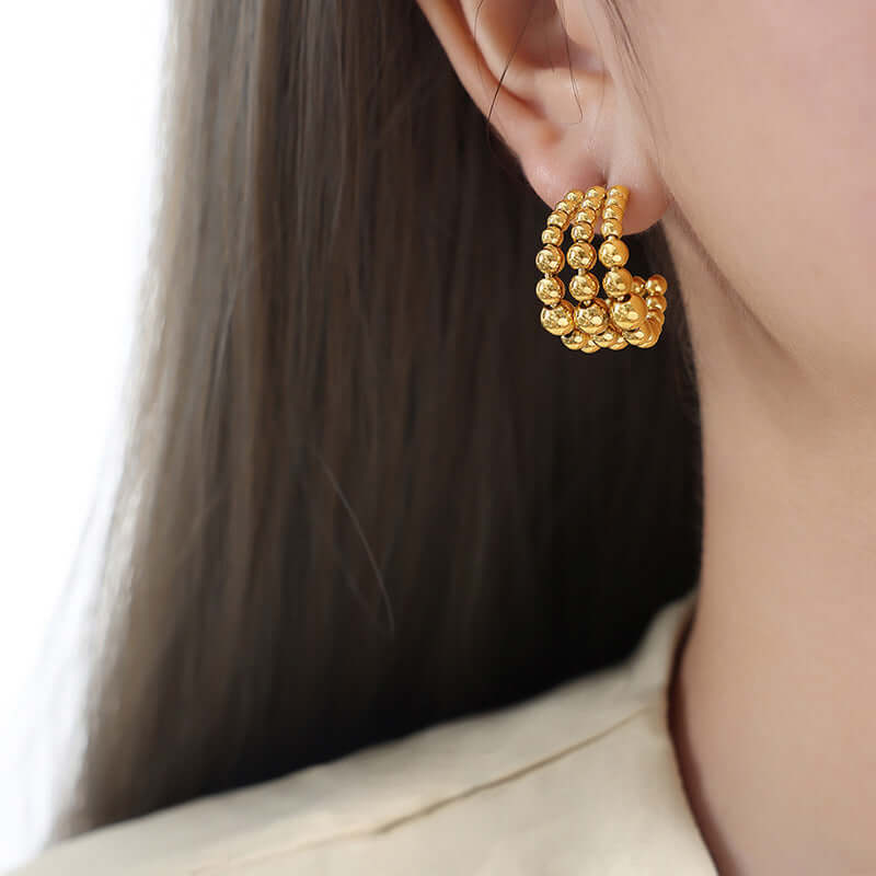 Gold Bead C Earrings