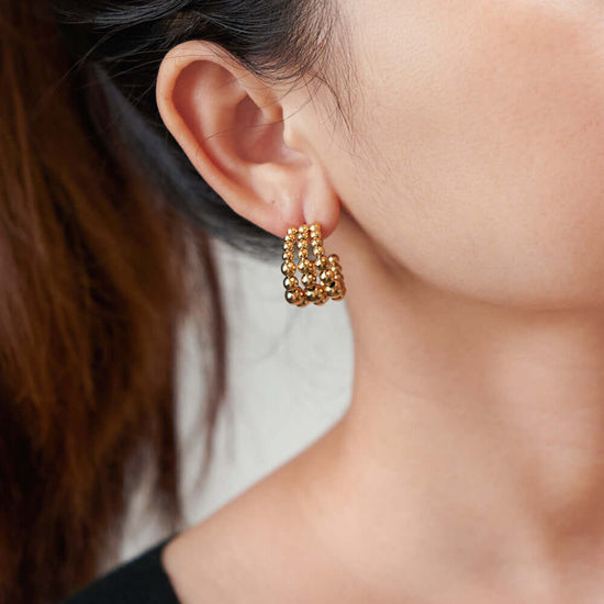 Chunky Beaded Fat Hoop Earrings Gold
