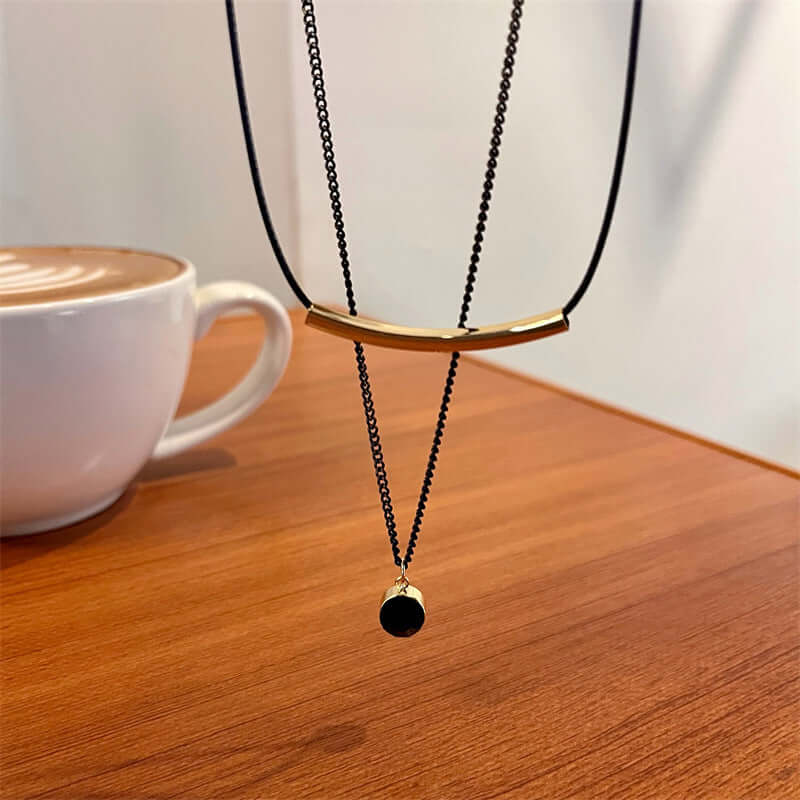 Gold Black CZ Layering Necklace