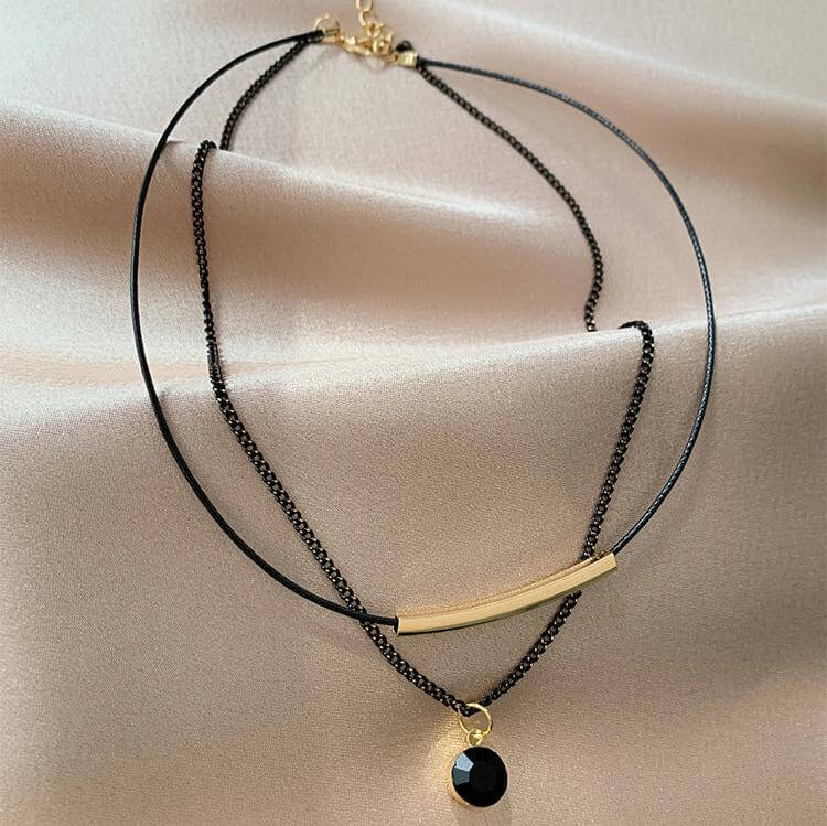 Gold Black Crystal Layering Necklace