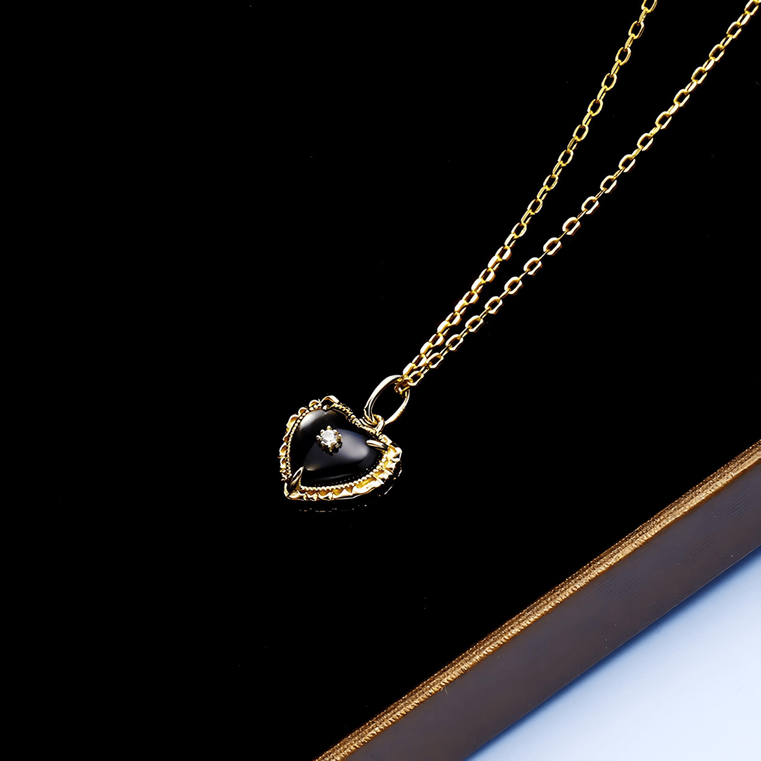 Gold Black Heart Pendant Necklace