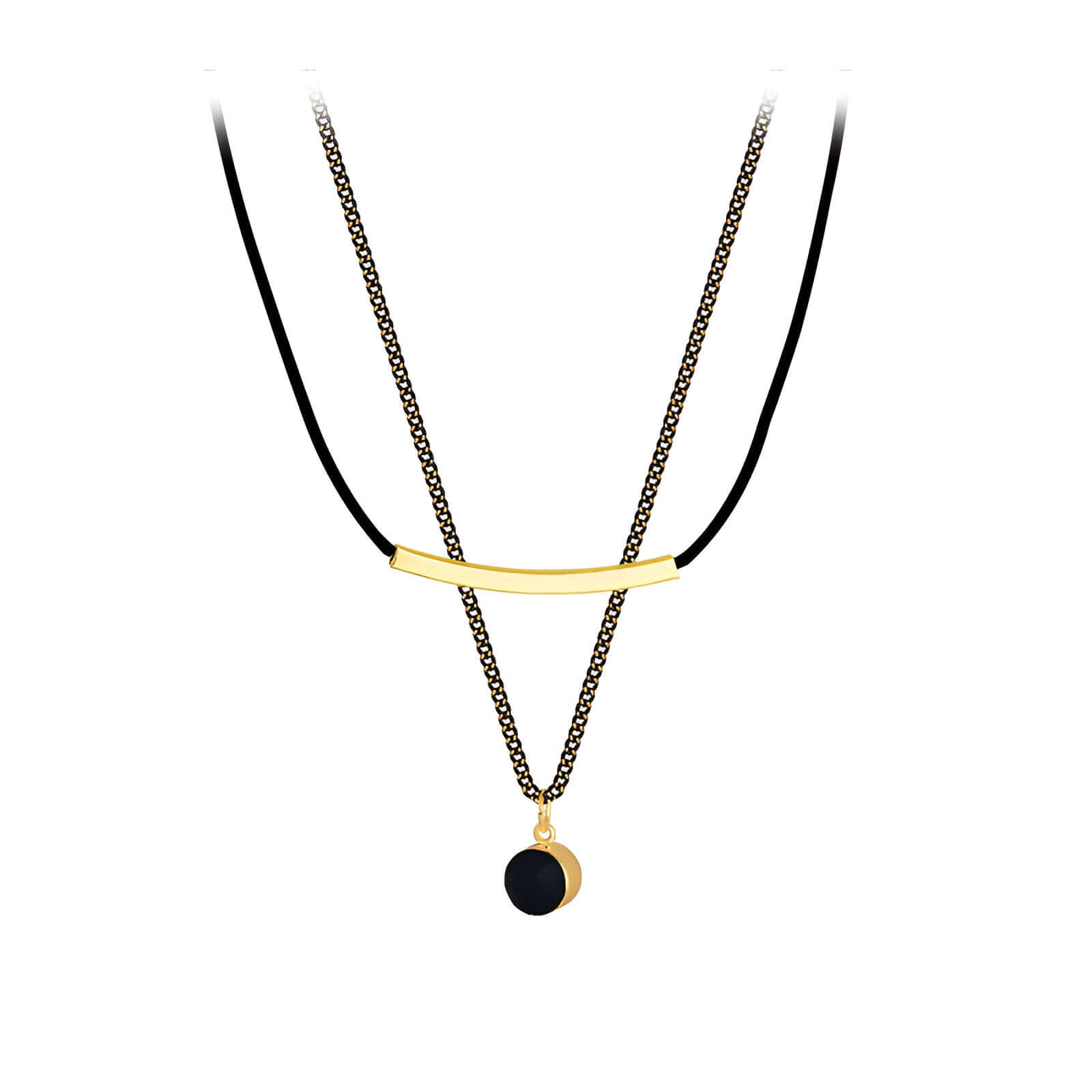 Gold Black Leather Layering Necklace