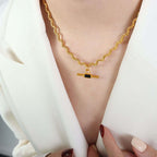 Gold Black Stone Pendant Necklace