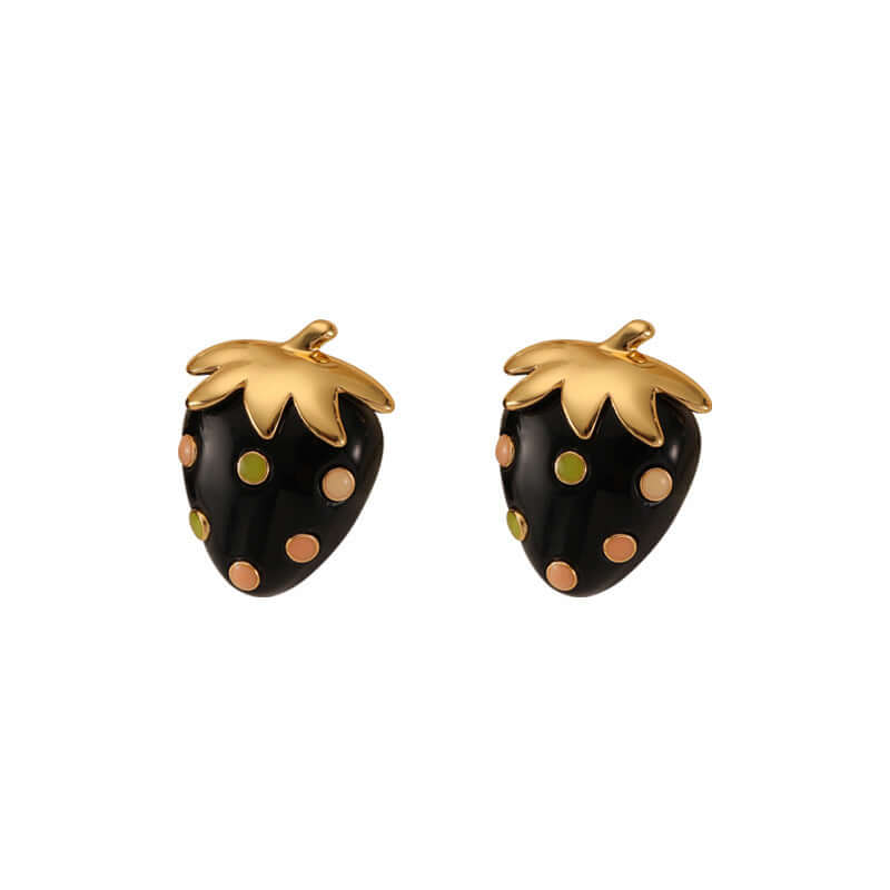 Gold Black Strawberry Earrings