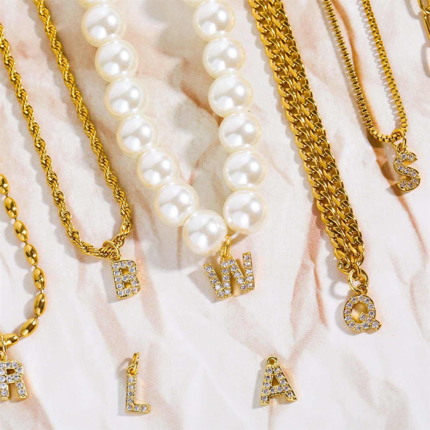 Gold Bling Alphabet Pendant Necklace