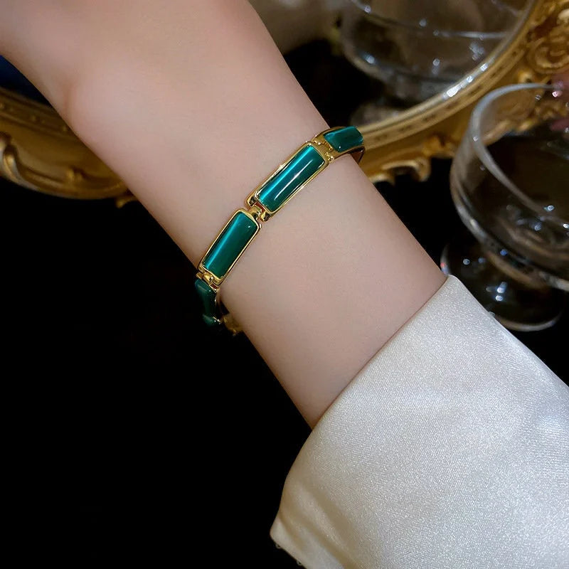 Gold Green Cateye Stones Bracelet