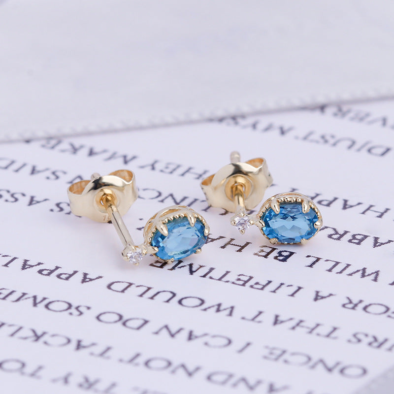 Gold Blue Topaz Earrings