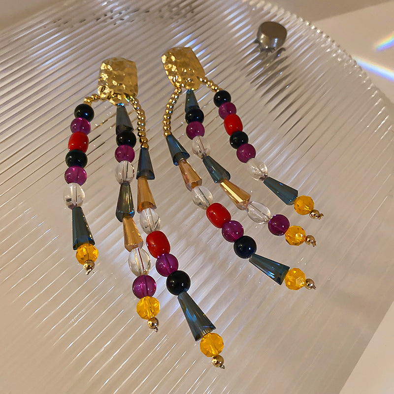 Gold Boho Colorful Crystal Earrings