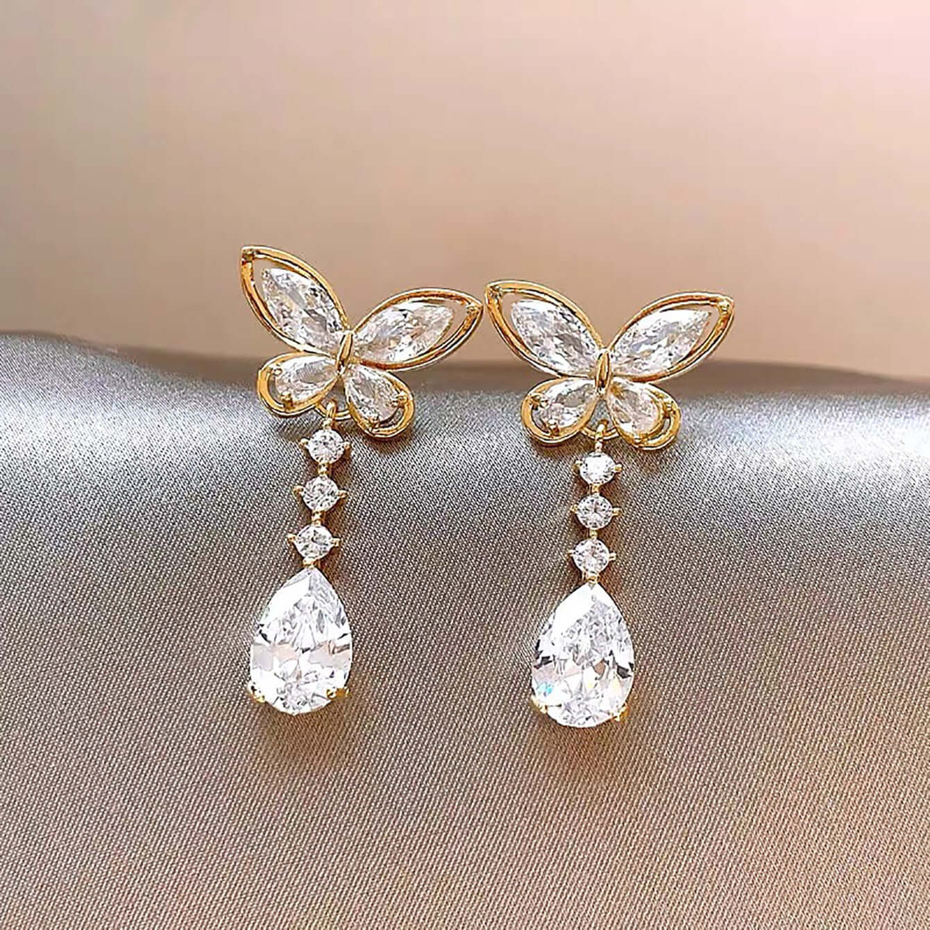 Gold Butterfly Crystal Earrings