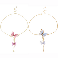 Gold Butterfly Tassel Lariat Y Necklace