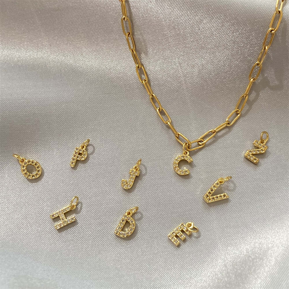 Gold CZ Alphabet Pendant Necklace