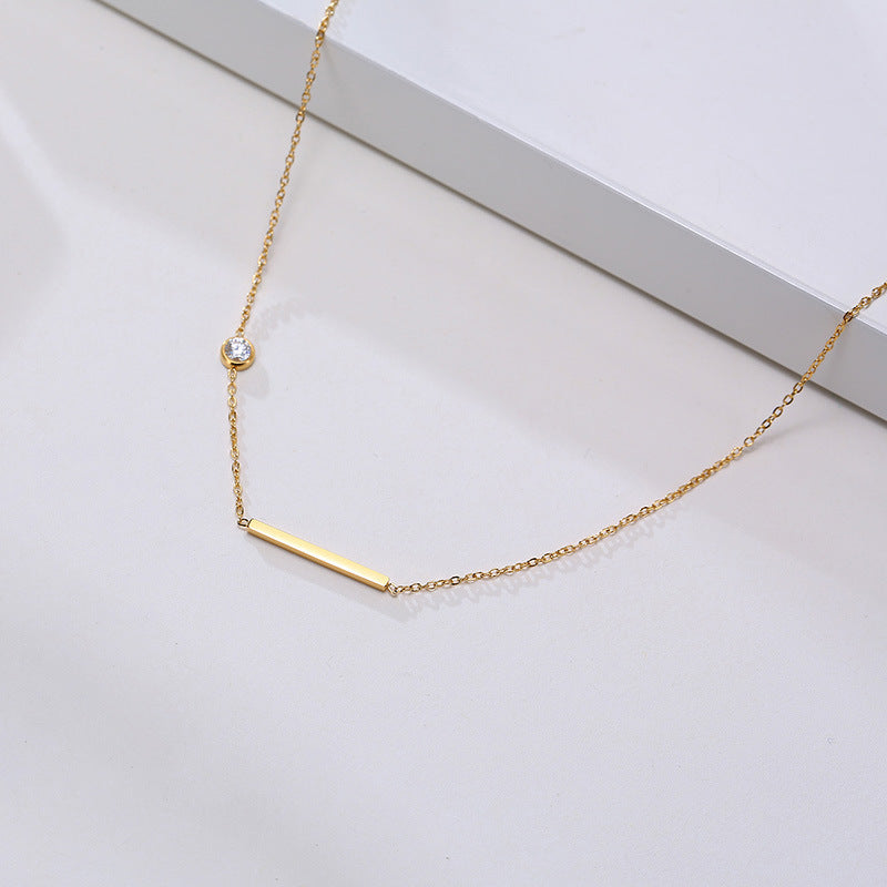 Gold CZ Bar Pendant Necklace 