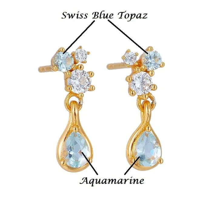 Gold CZ Blue Crystal Earrings