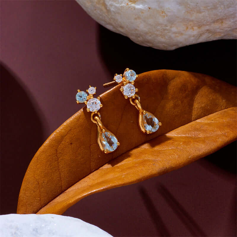 Gold CZ Blue Topaz Earrings