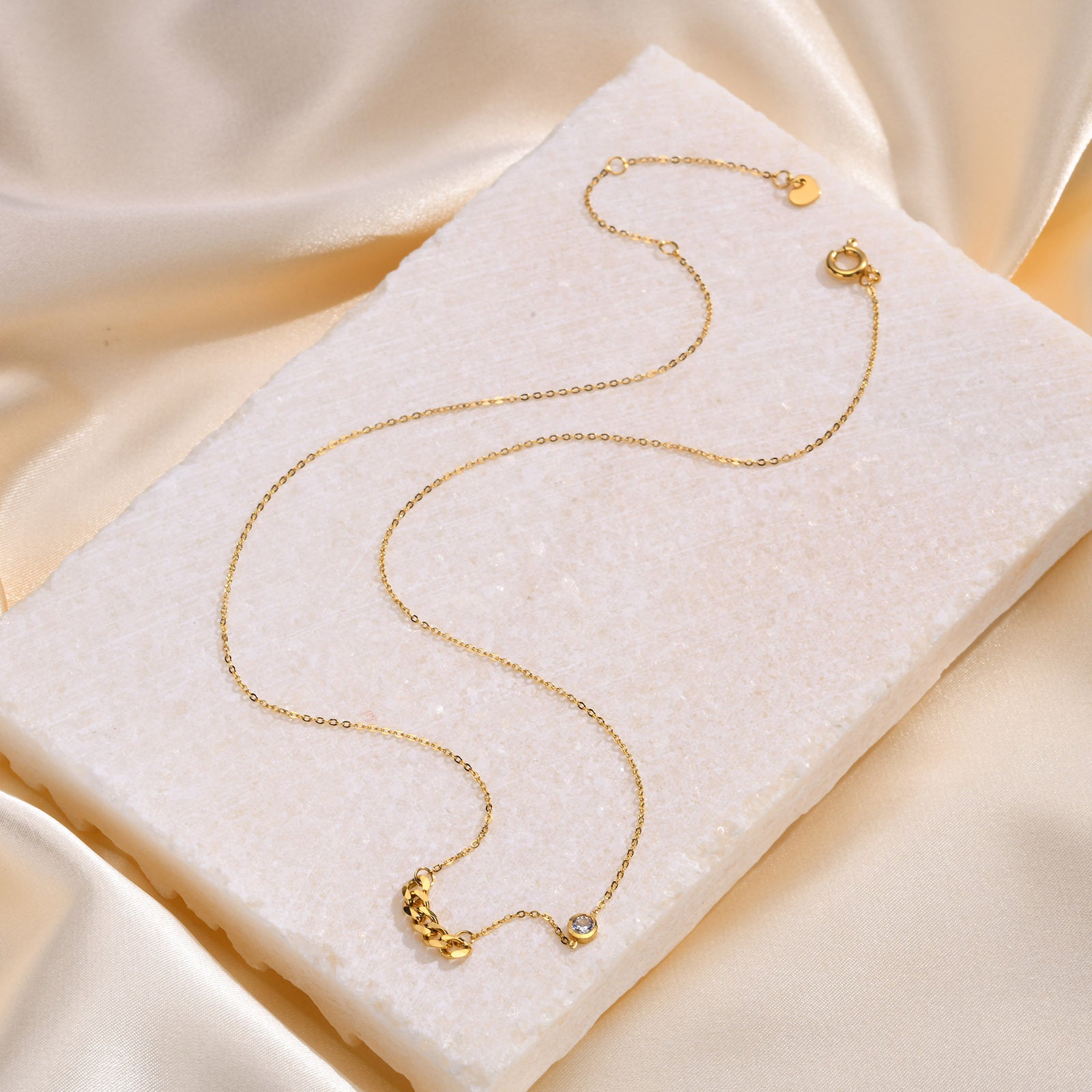 Gold CZ Chain Pendant Necklace 