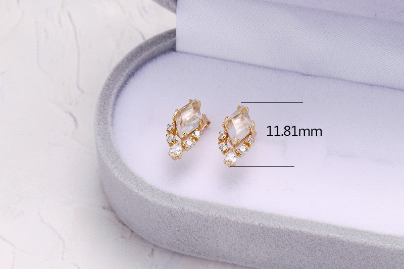 Gold CZ Clear Quartz Earrings