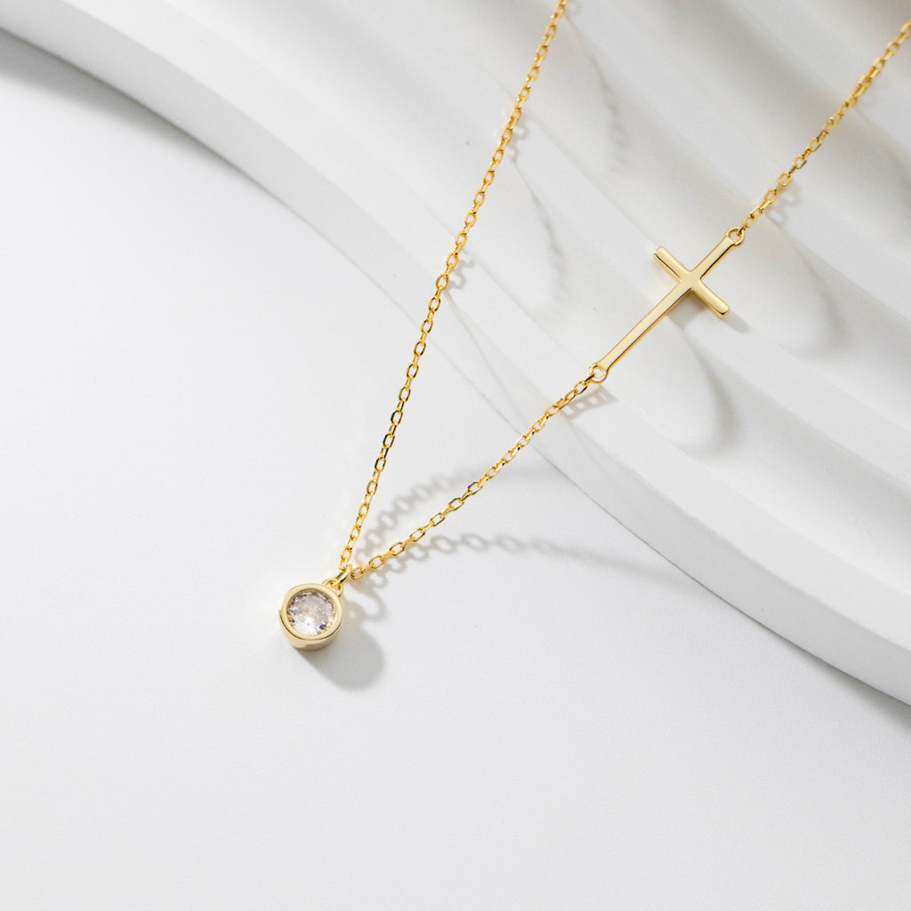 Gold CZ Cross Chain Necklace