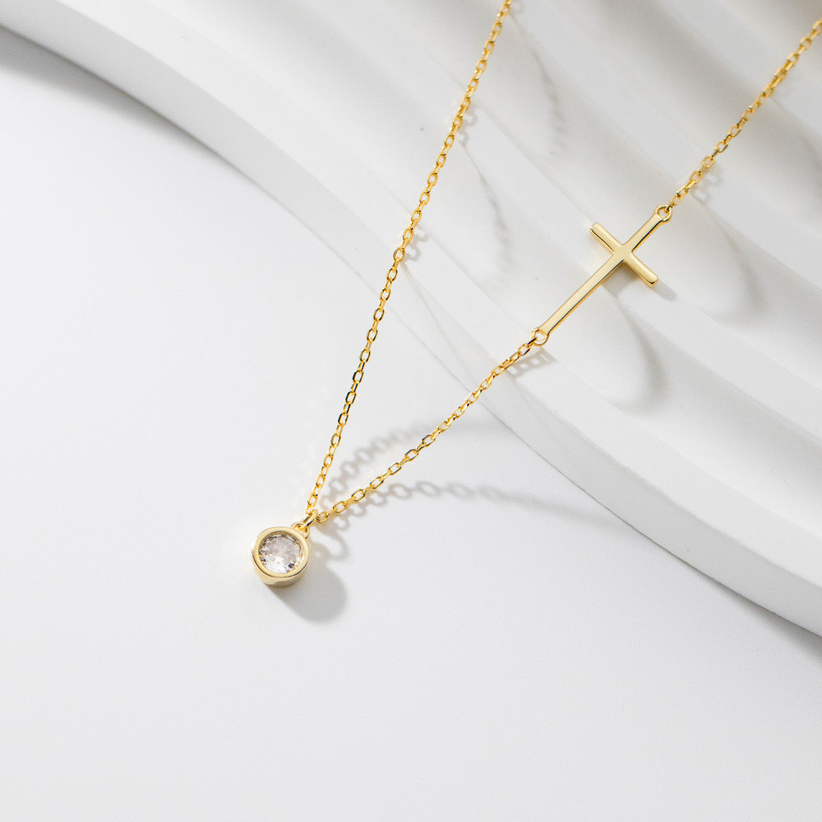 Gold CZ Cross Chain Necklace