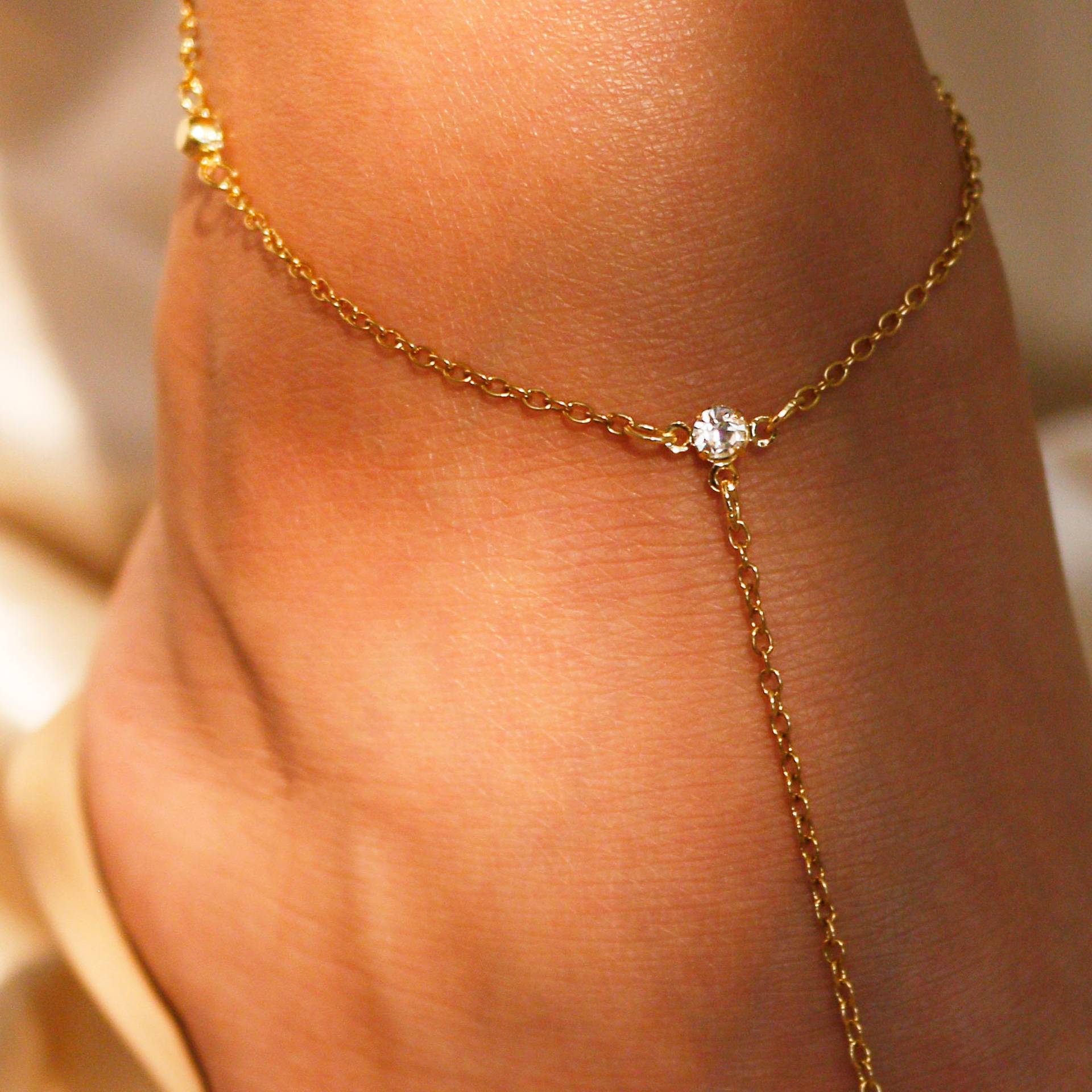 Gold CZ Link Anklet