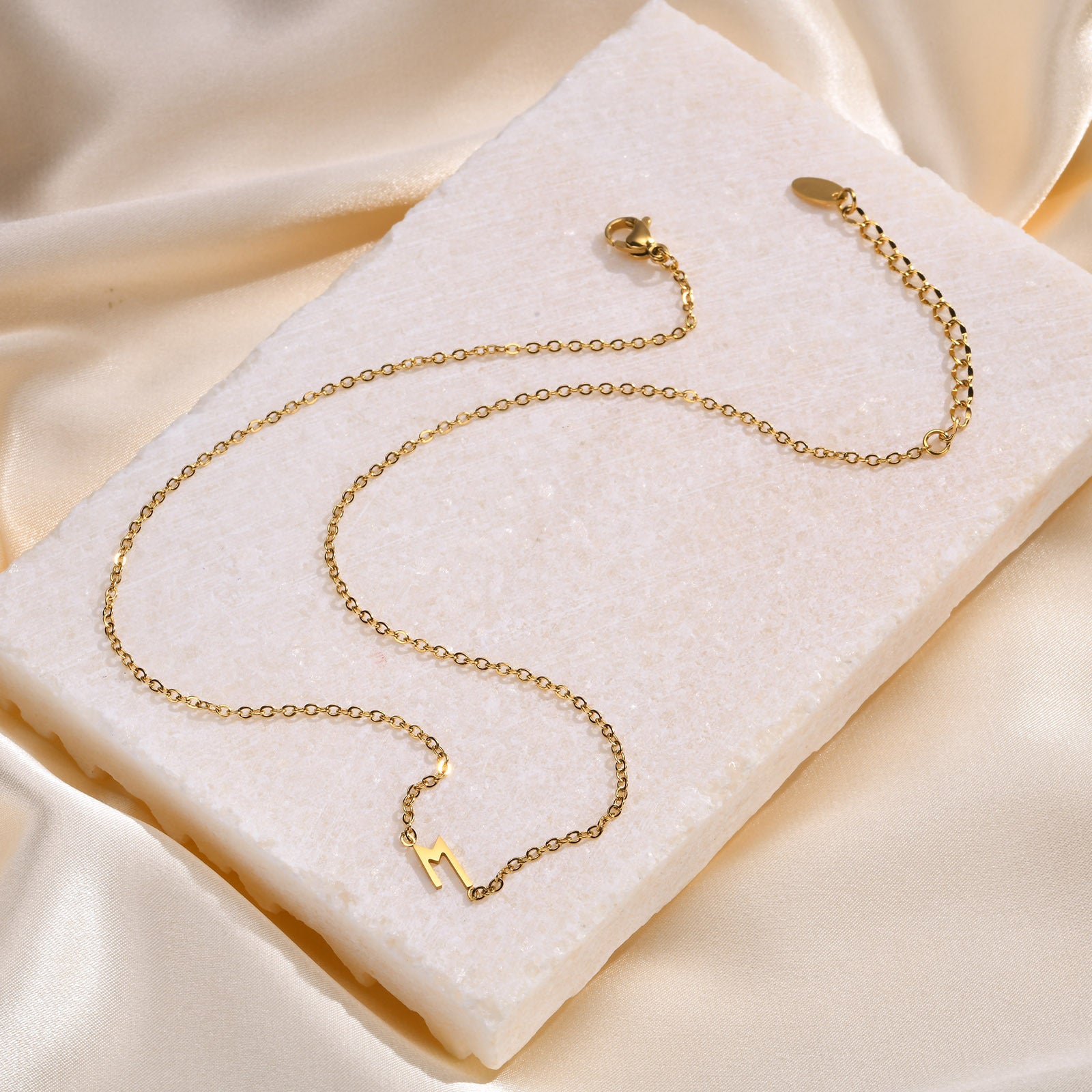 Gold CZ M Pendant Necklace 