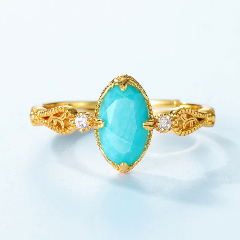 Gold Diamond Turquoise Quartz Ring