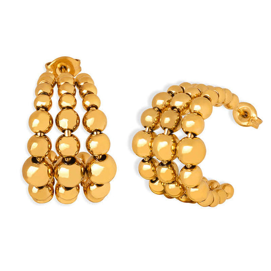  Gold C Hoop Bead Earrings