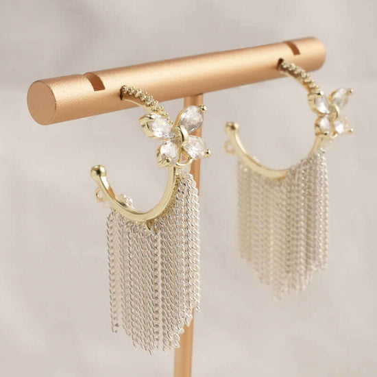Gold C Hoop Butterfly Fringe Earrings