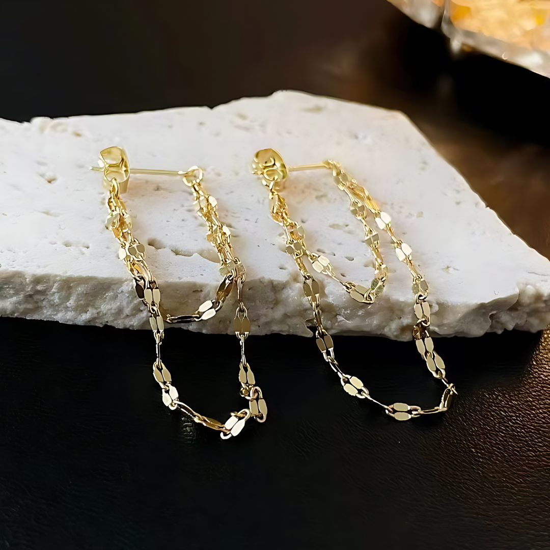 Gold Chain Layered Dangle Earrings