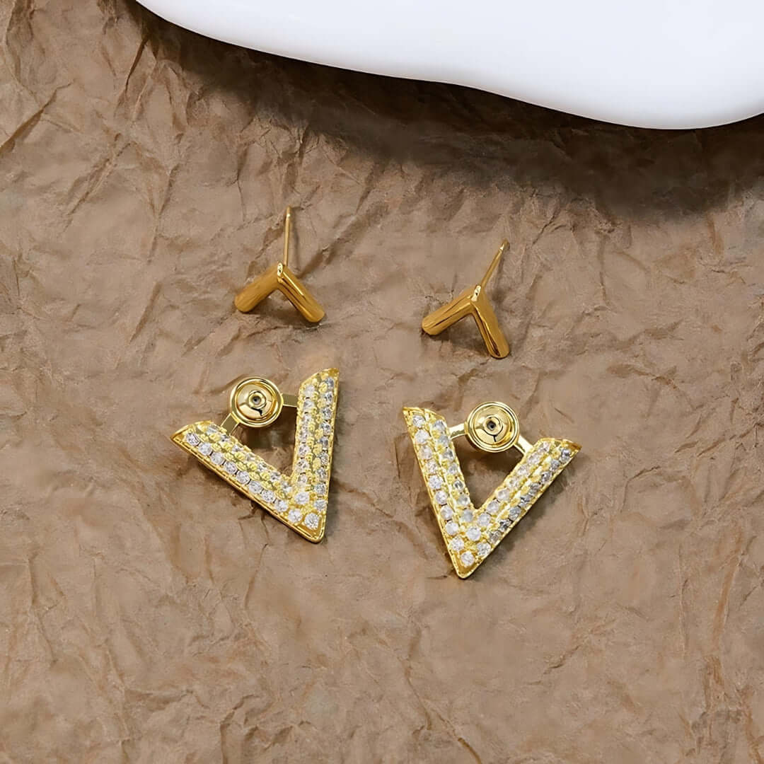 Two Ways Essential V Shaped Chevron Front Back Ear Jacket Earrings