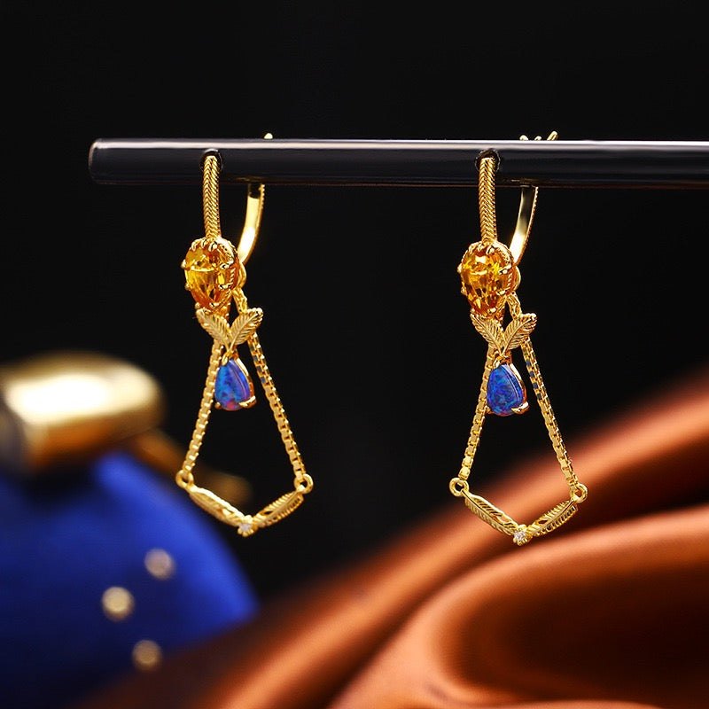 Gold Citrine Crystal Vintage Earrings