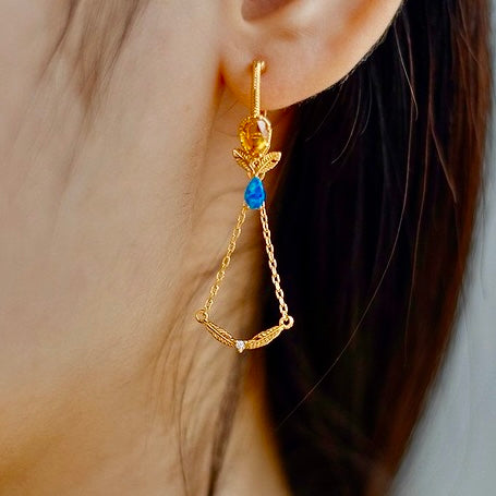 Gold Citrine Opal Dangle Earrings