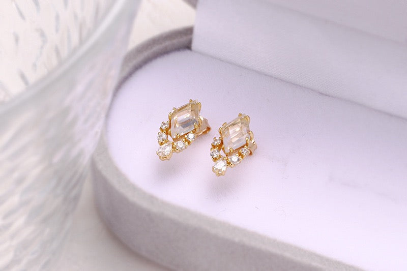 Gold Clear Quartz Crystal Earrings