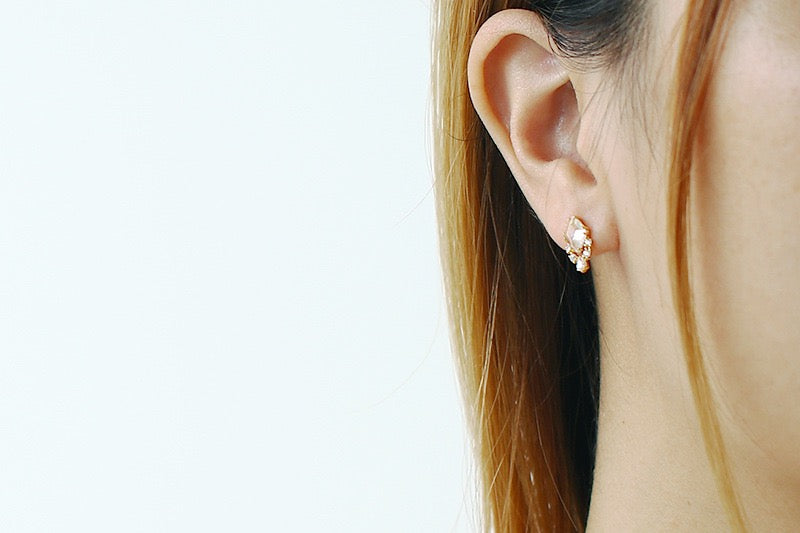 Gold Clear Quartz Crystal Stud Earrings