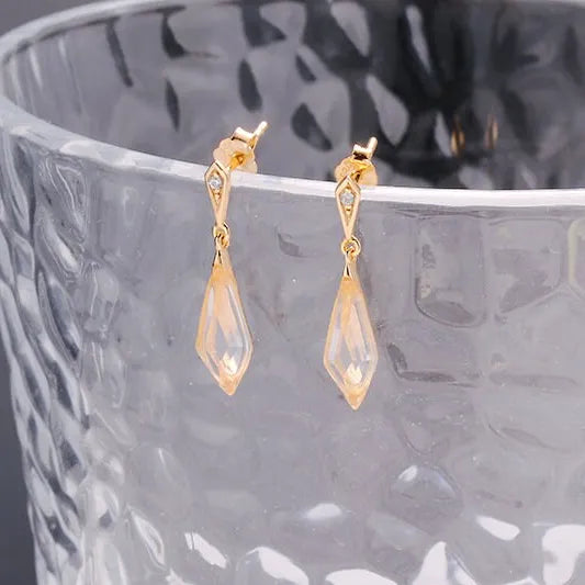 Gold Clear Quartz Dangle Earrings