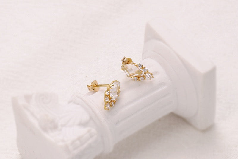 Gold Clear Quartz Earrings