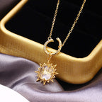 Gold Clear Quartz Sun Pendant Necklace