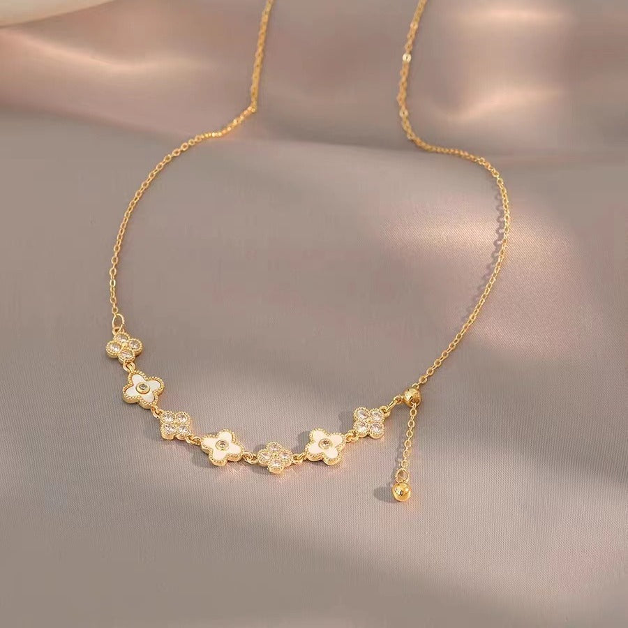 Gold Silver Clover Flower Slider Y Chain Necklace