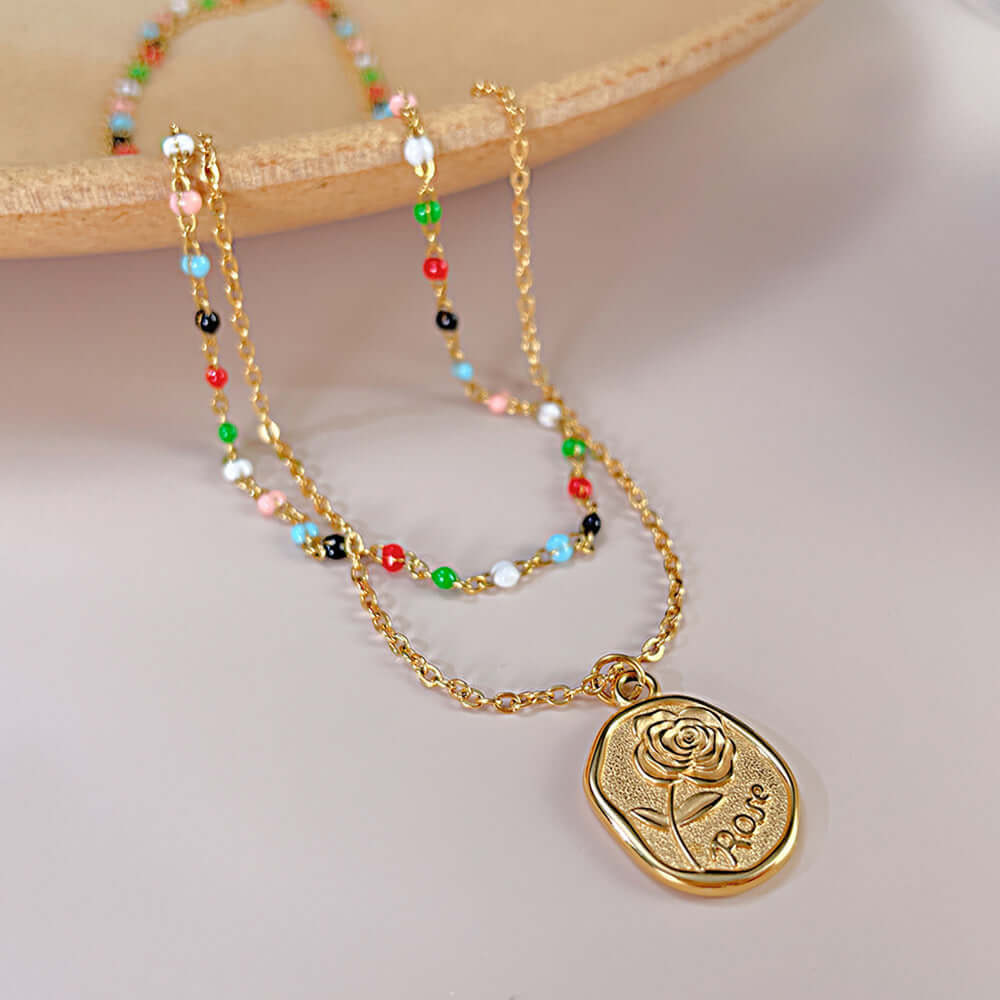 Gold Coin Colorful Layered Necklace