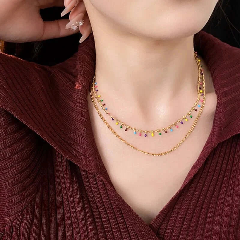 Gold Colorful Beaded Layering Necklace