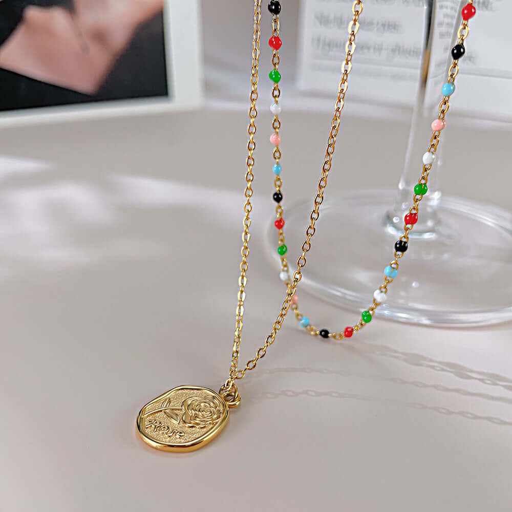 Gold Colorful Beads Layered Necklace