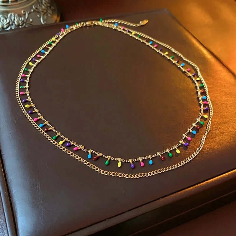 Gold Colorful Beads Layering Necklace