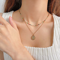Gold Colorful Layered Coin Necklace